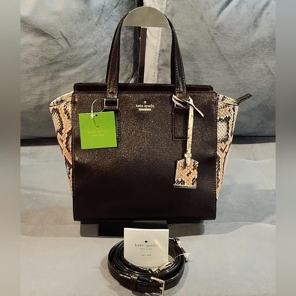 NWT KATE SPADE CAMERON STREET MULTICOLOR SNAKE EMBOSSED LEATHER CROSSBODY TOTE - Picture 1 of 15